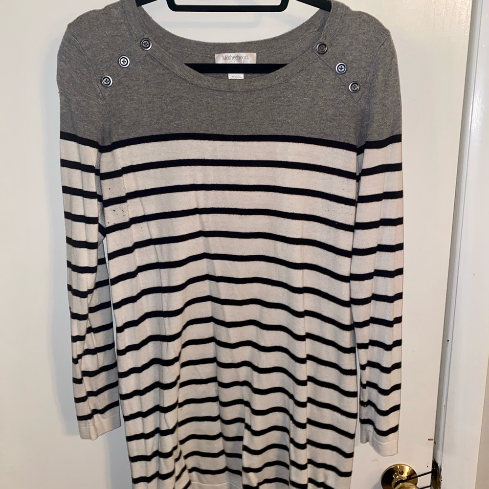Motherhood Maternity, Button Detail Maternity Sweater, Black & White Stripe, XL